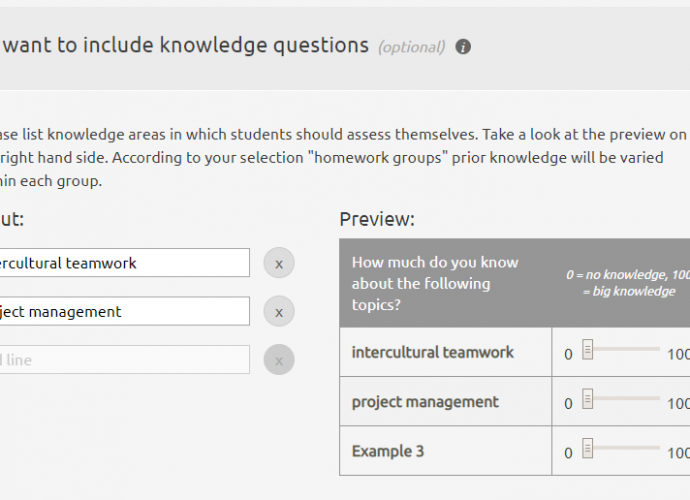 Screenshot of group formation activity (teacher setting prior knowledge questions)