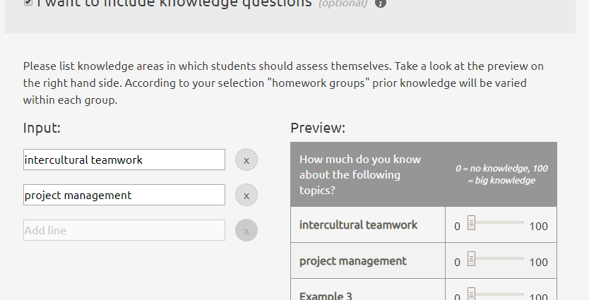 Screenshot of group formation activity (teacher setting prior knowledge questions)