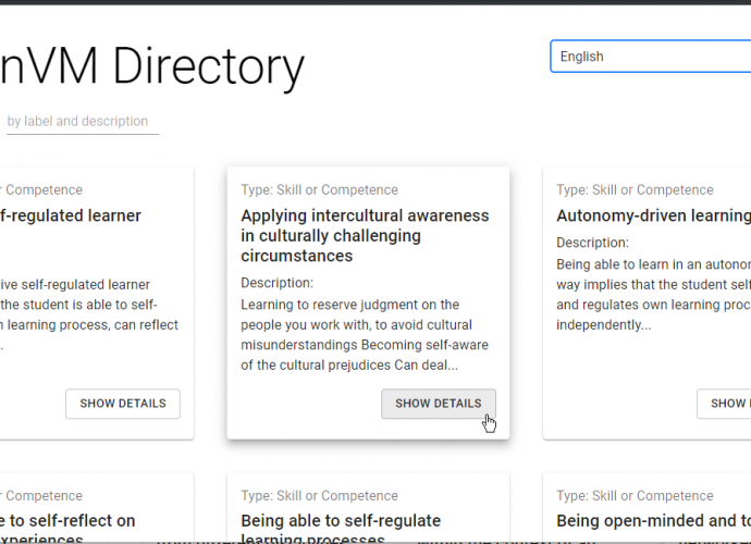 screen of the web interface (competency directory)