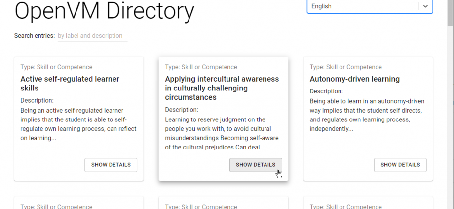 screen of the web interface (competency directory)